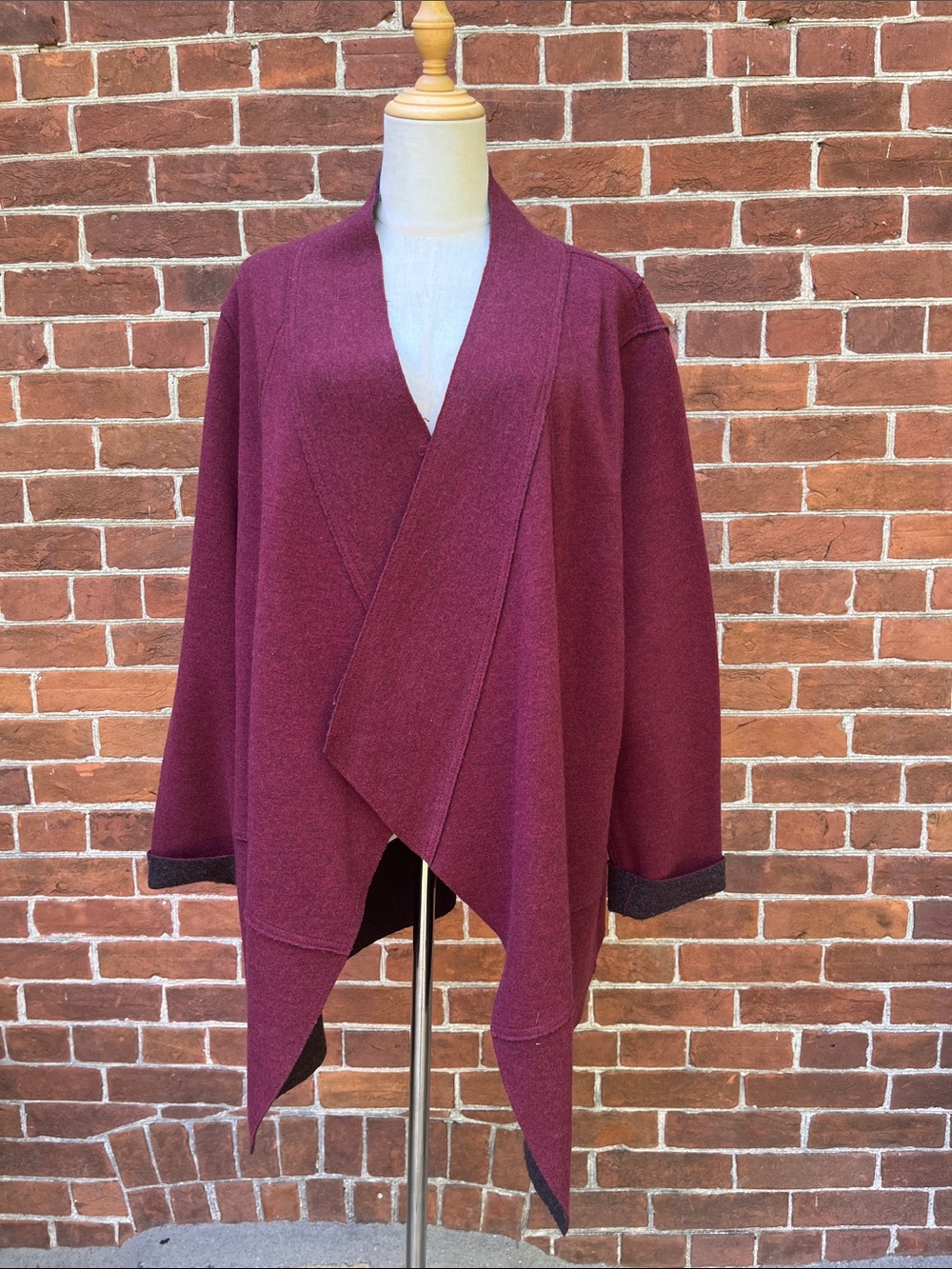 Eileen Fisher Draped Open-Front Cardigan in Deep Burgundy